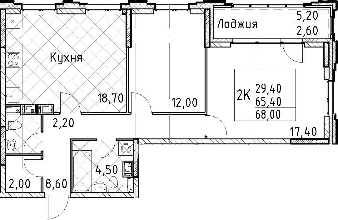 2-комнатная квартира 68 м², 11/13 эт., ЖК «Тайм Сквер»